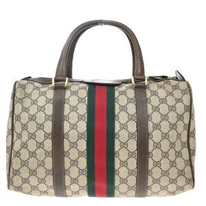GUCCI Logo Sherry GG pattern Travel Hand Bag PVC Leather Brown GHW 64EG056